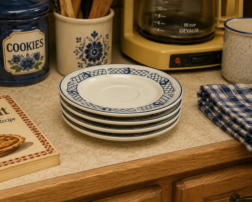 Newcor Stoneware Blue Geometric Saucers Set of 4 China Replacement Dishes